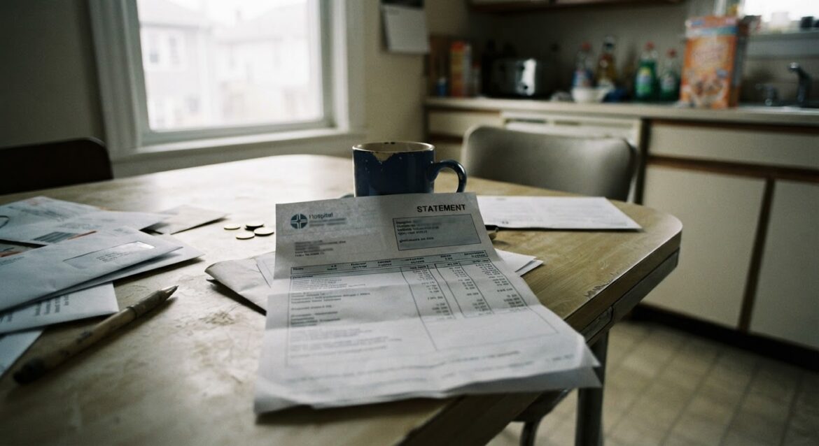 a hospital billing statement on a kitchen table