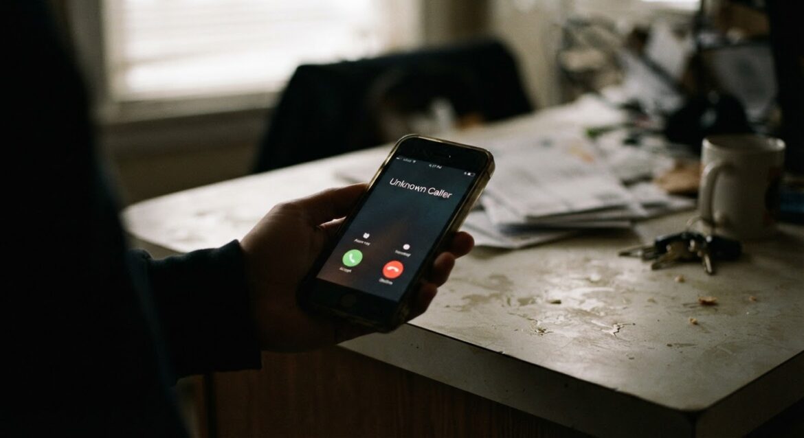 a phone screen showing an incoming call from an unknown number