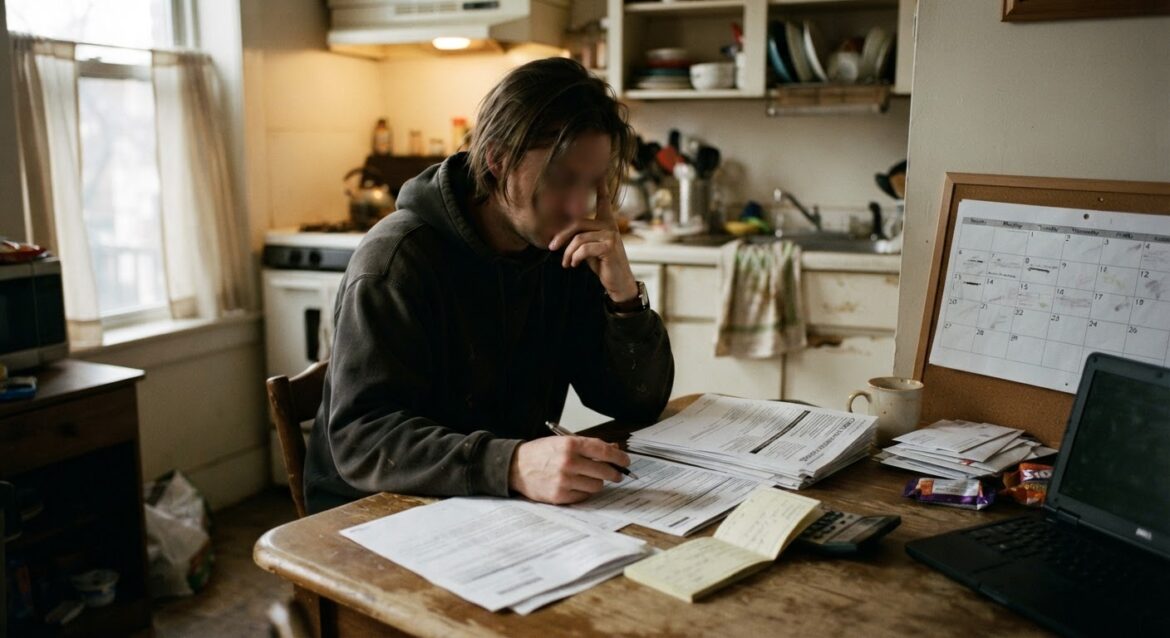 A person reviewing a COBRA continuation coverage letter at a kitchen table with a calendar nearby