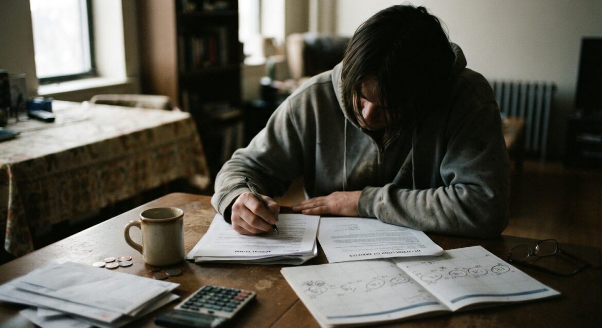 A person reviewing an unemployment denial letter with a calendar and appeal form on the desk
