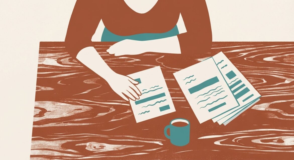 A tenant reading a lease violation notice at their kitchen table with a lease agreement open beside it