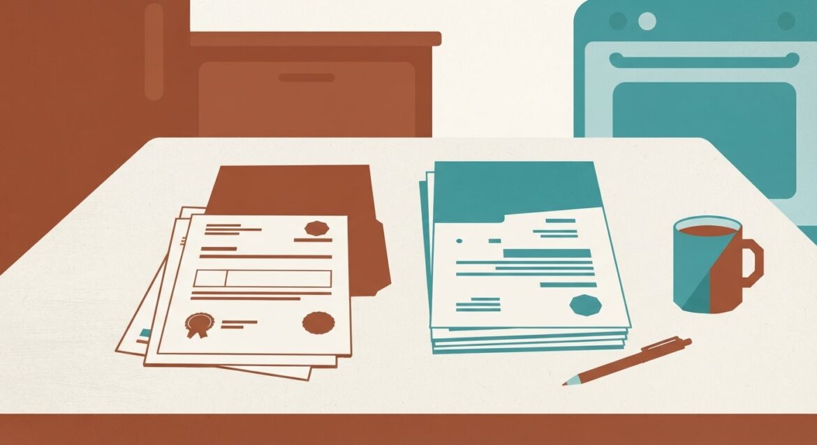 a housing authority termination letter next to a Section 8 voucher paperwork on a kitchen table
