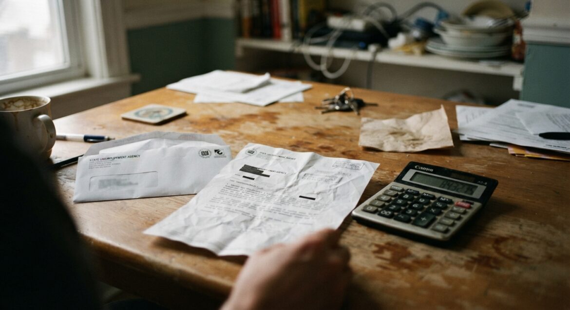 An unemployment agency overpayment demand letter next to a calculator