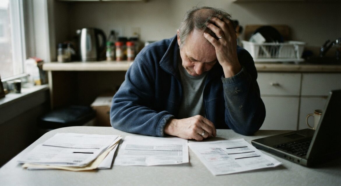 A person reviewing a Social Security benefit statement next to a frozen bank account notice
