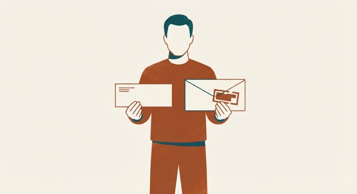 A tenant holding a rent check and a returned envelope stamped refused