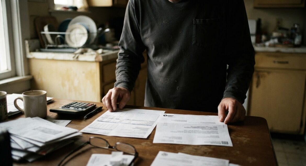 A person reviewing a pay stub next to an unemployment benefits letter